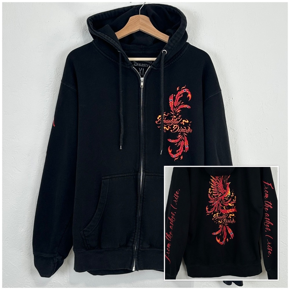 Beautiful Disaster From The Ashes Hoodie Size XL Black Fire Phoenix